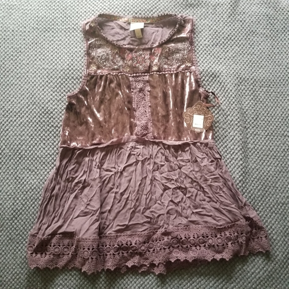 Large Knox Rose Purple Tank Blouse Boho Crochet - Picture 1 of 6